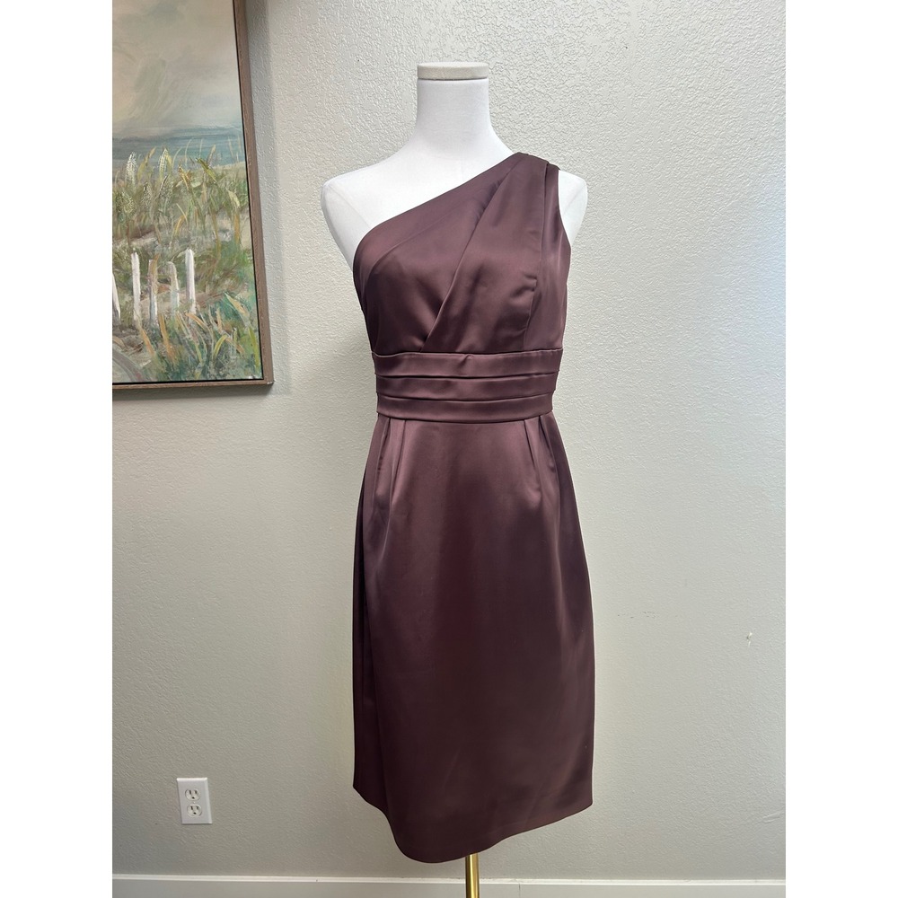J.Crew One Shoulder Satin Sheath Dress Plum Brown Cocktail Wedding Guest Size 2